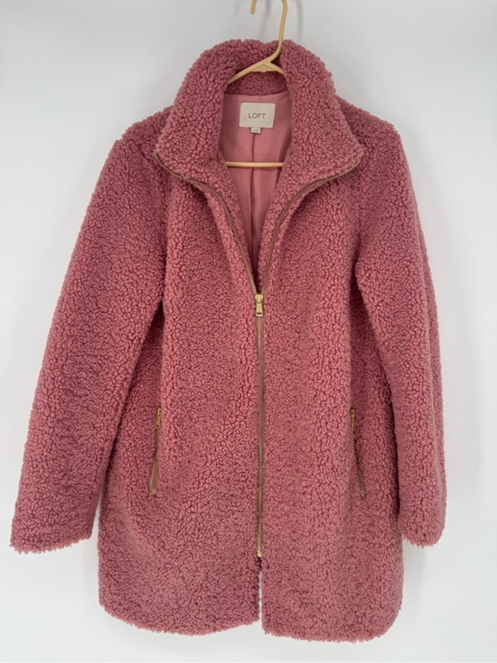 LOFT Dusty Rose Teddy Faux Shearling Sherpa Zip Jacket